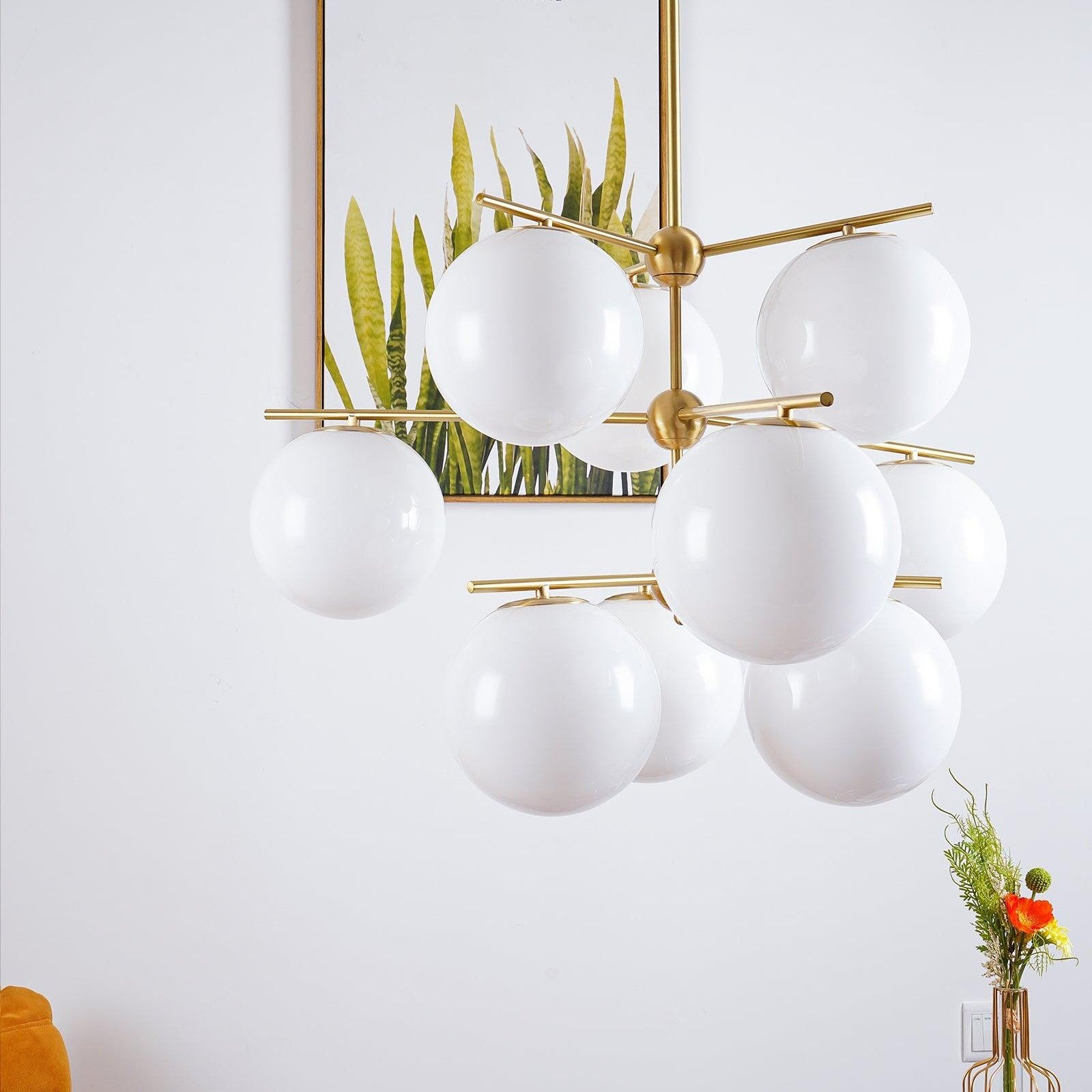 Ceiling Suspension with Sphere and Stem Lighting Lobby