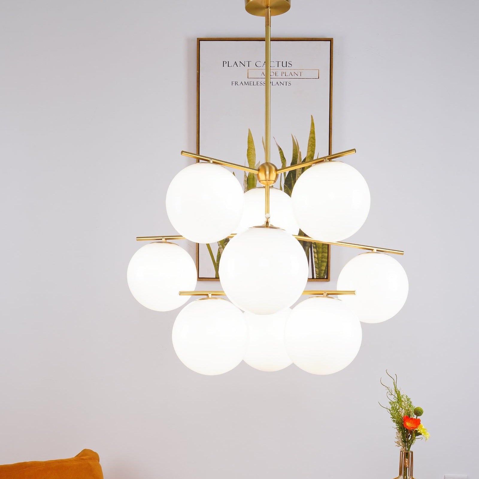 Ceiling Suspension with Sphere and Stem Lighting Lobby