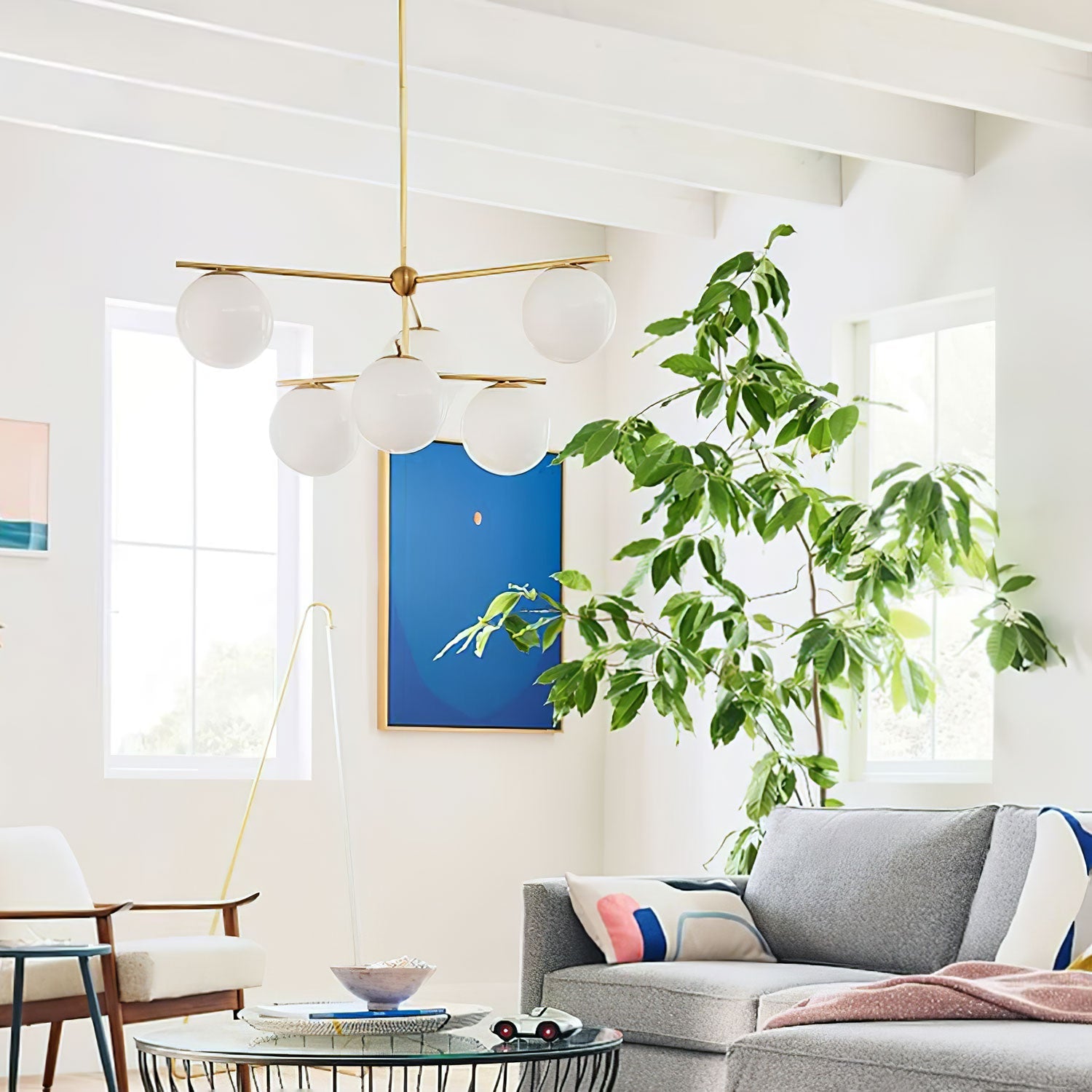 Ceiling Suspension with Sphere and Stem Lighting Lobby