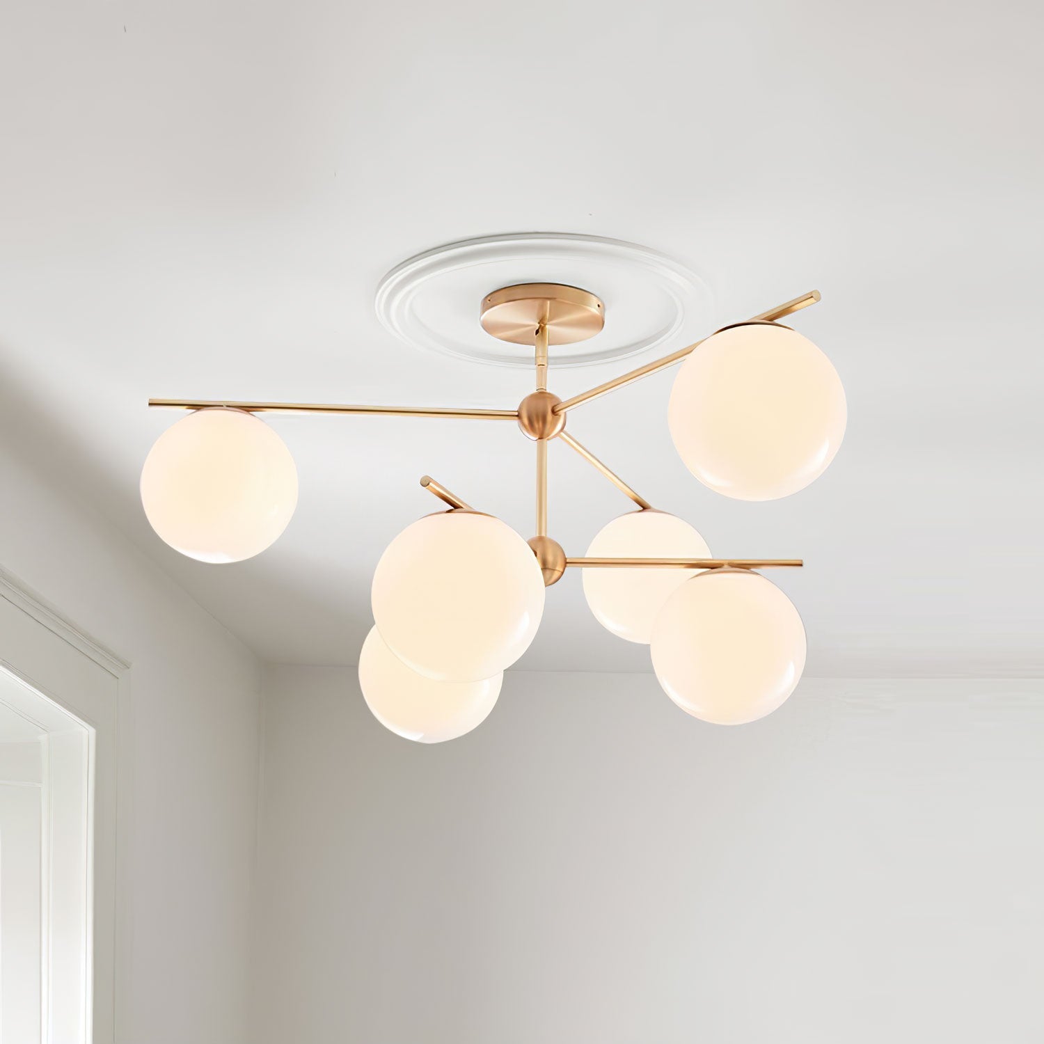 Ceiling Suspension with Sphere and Stem Lighting Lobby