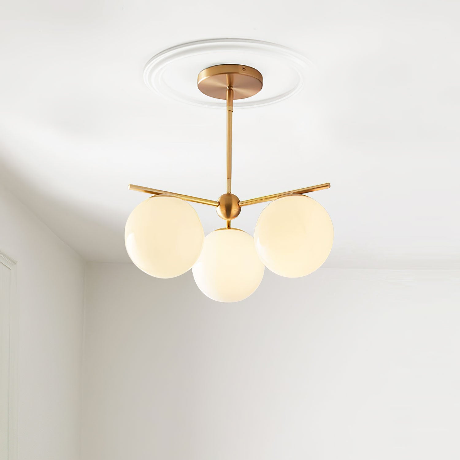 Ceiling Suspension with Sphere and Stem Lighting Lobby