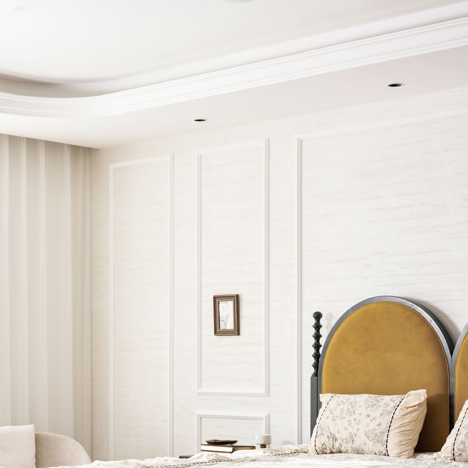 Curved Edge Walnut Ceiling Fixture Lighting Lobby