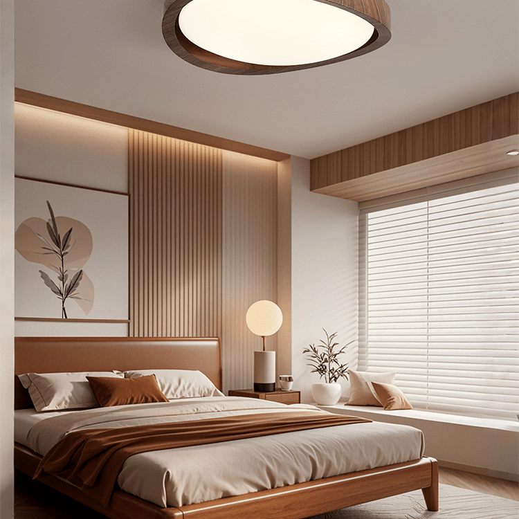 Curved Edge Walnut Ceiling Fixture Lighting Lobby