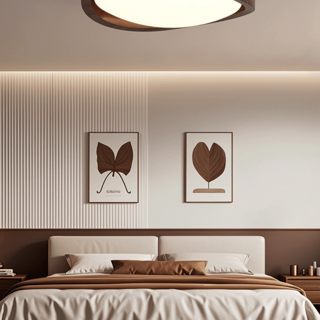 Curved Edge Walnut Ceiling Fixture Lighting Lobby