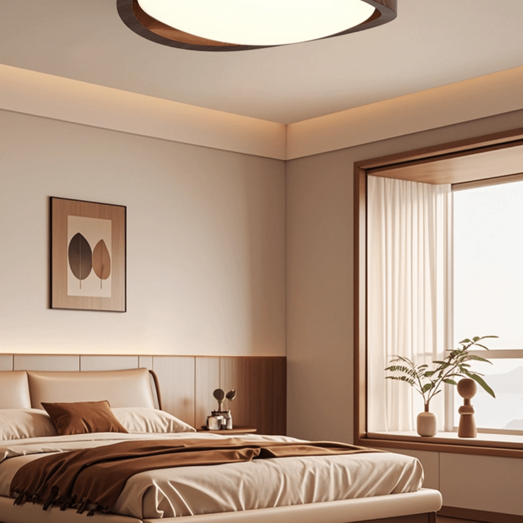 Curved Edge Walnut Ceiling Fixture Lighting Lobby