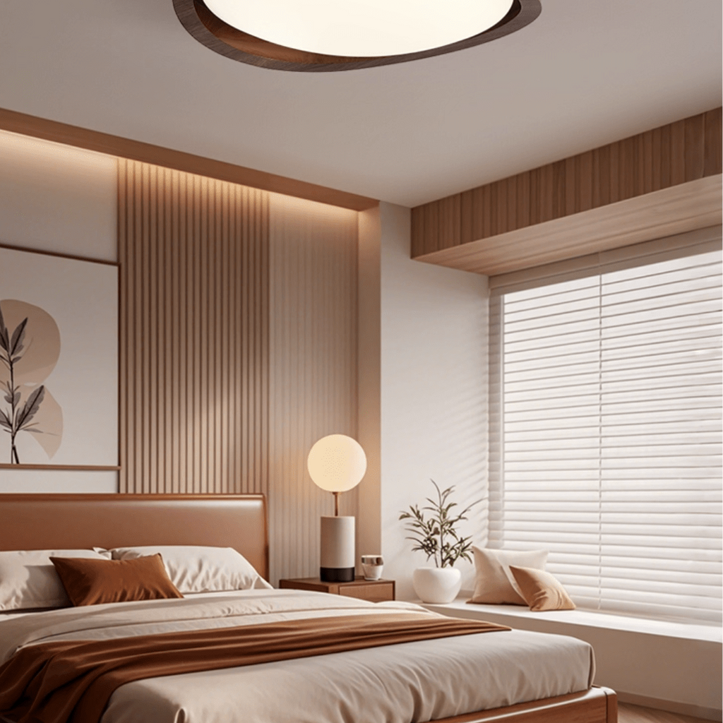 Curved Edge Walnut Ceiling Fixture Lighting Lobby