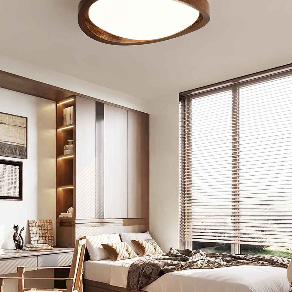 Curved Edge Walnut Ceiling Fixture Lighting Lobby
