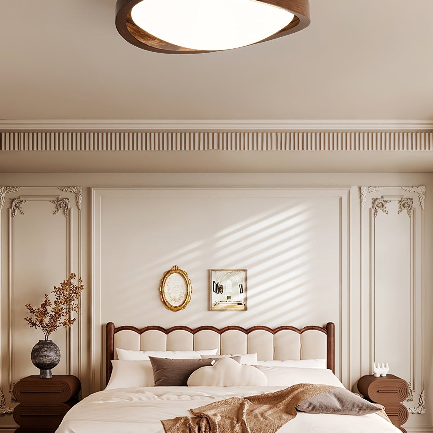 Curved Edge Walnut Ceiling Fixture Lighting Lobby