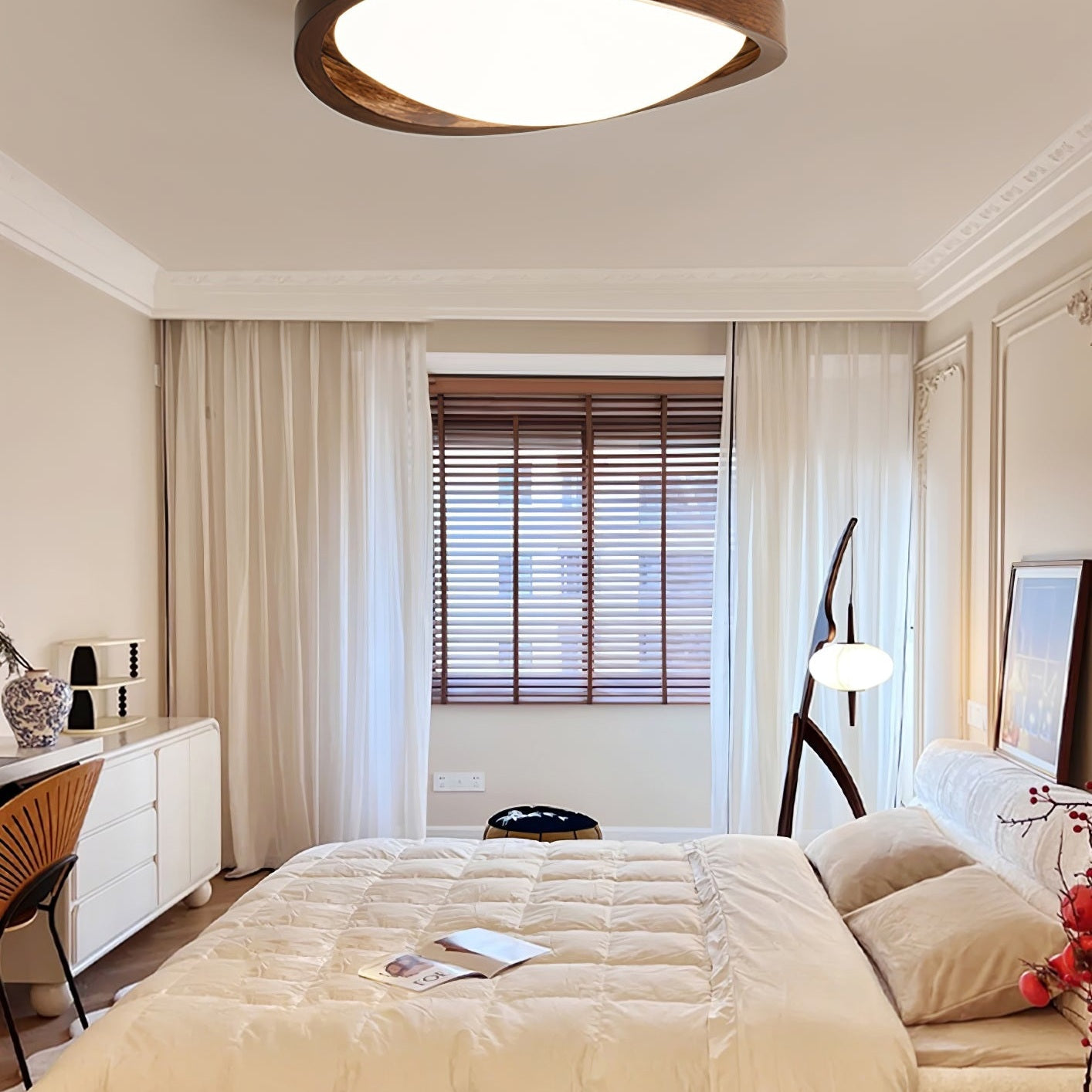 Curved Edge Walnut Ceiling Fixture Lighting Lobby