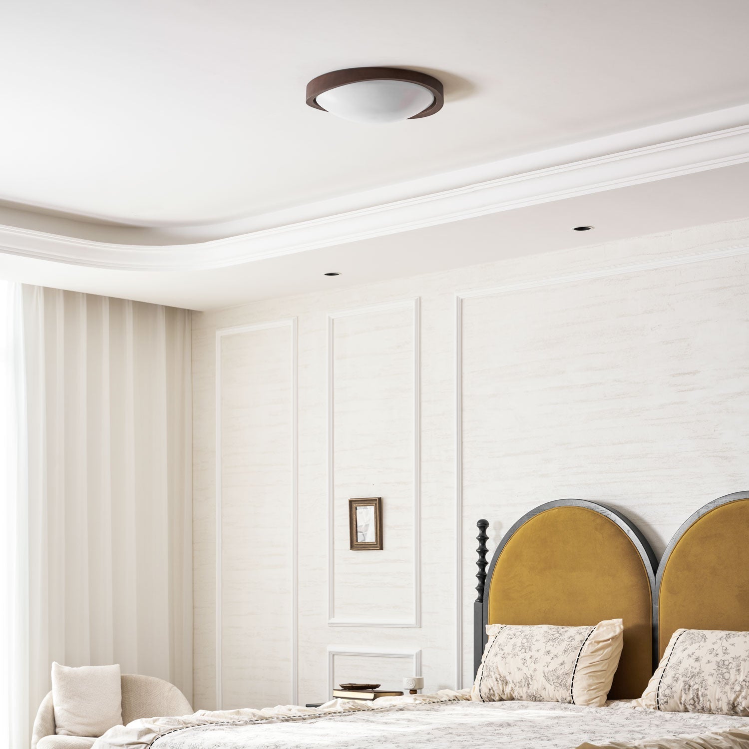 Curved Edge Walnut Ceiling Fixture Lighting Lobby