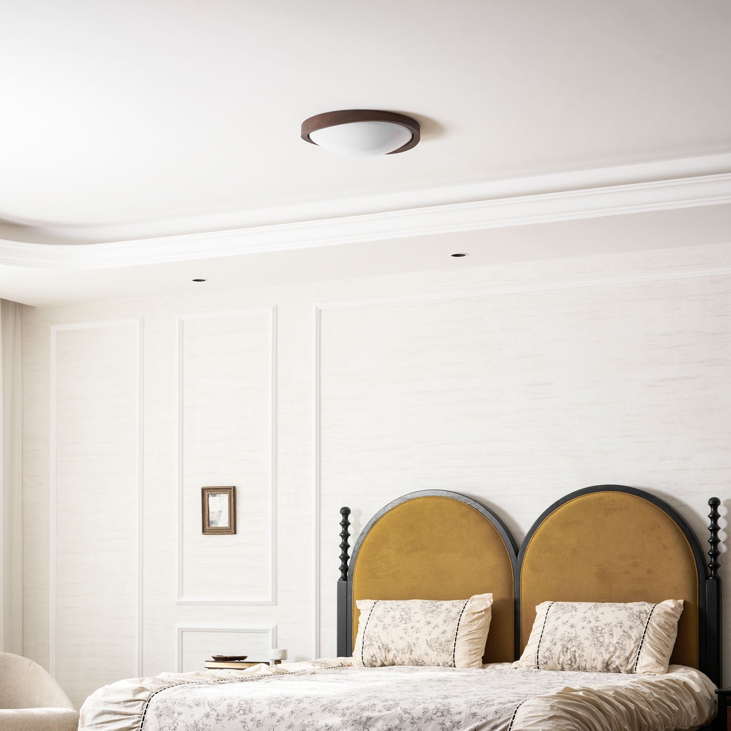 Curved Edge Walnut Ceiling Fixture Lighting Lobby
