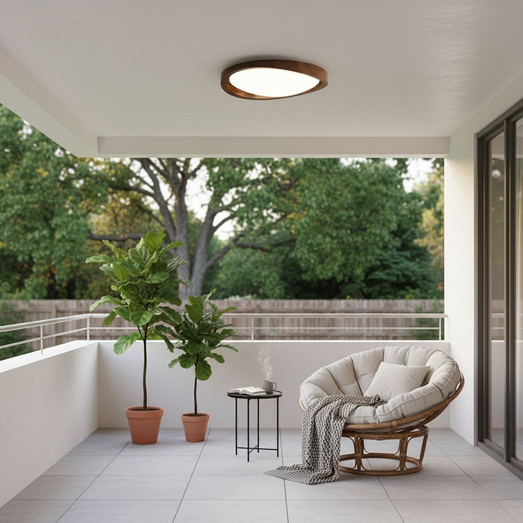 Curved Edge Walnut Ceiling Fixture Lighting Lobby