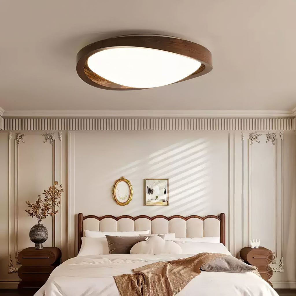 Curved Edge Walnut Ceiling Fixture Lighting Lobby