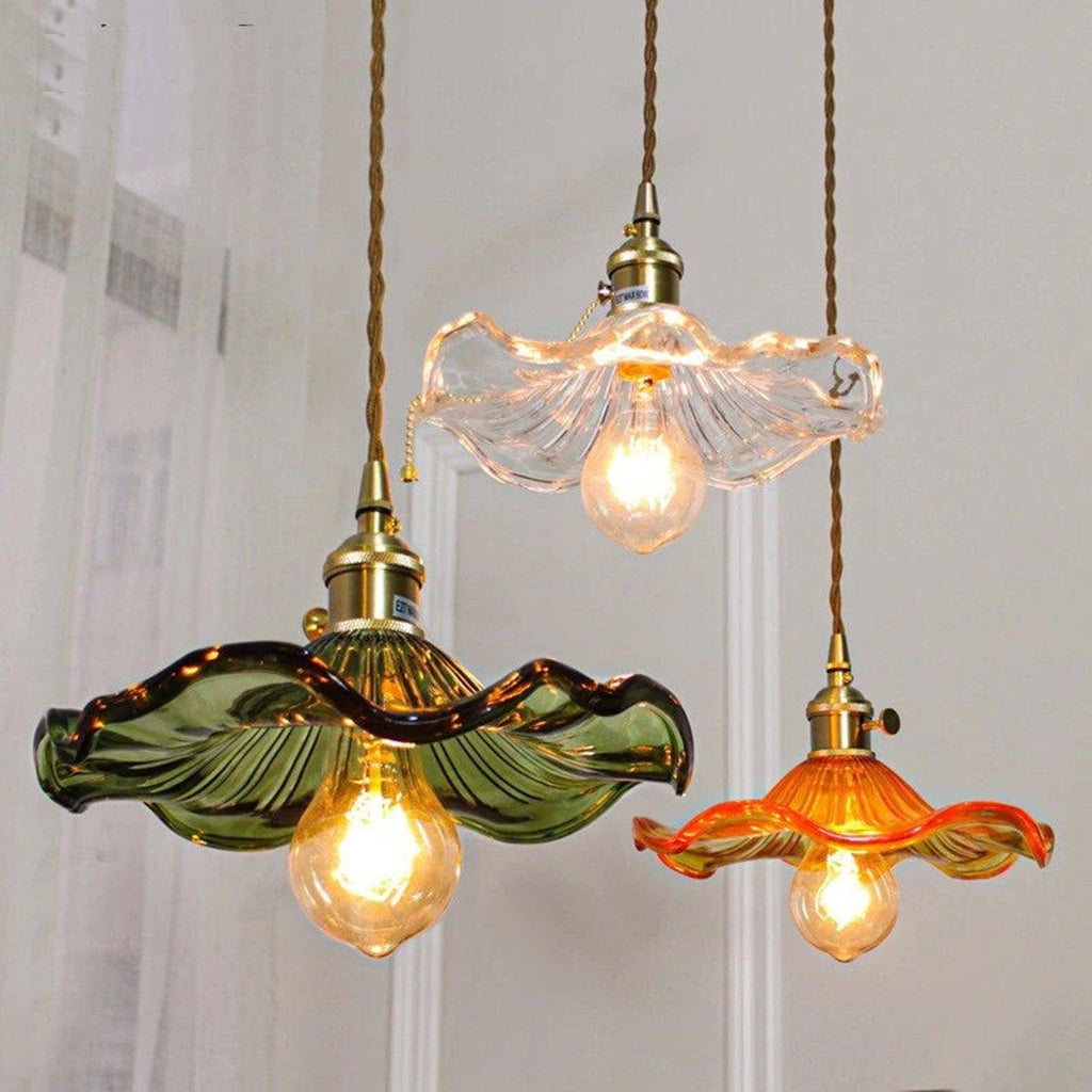 Hibiscus Glass Flower Ceiling Pendant Lighting Lobby