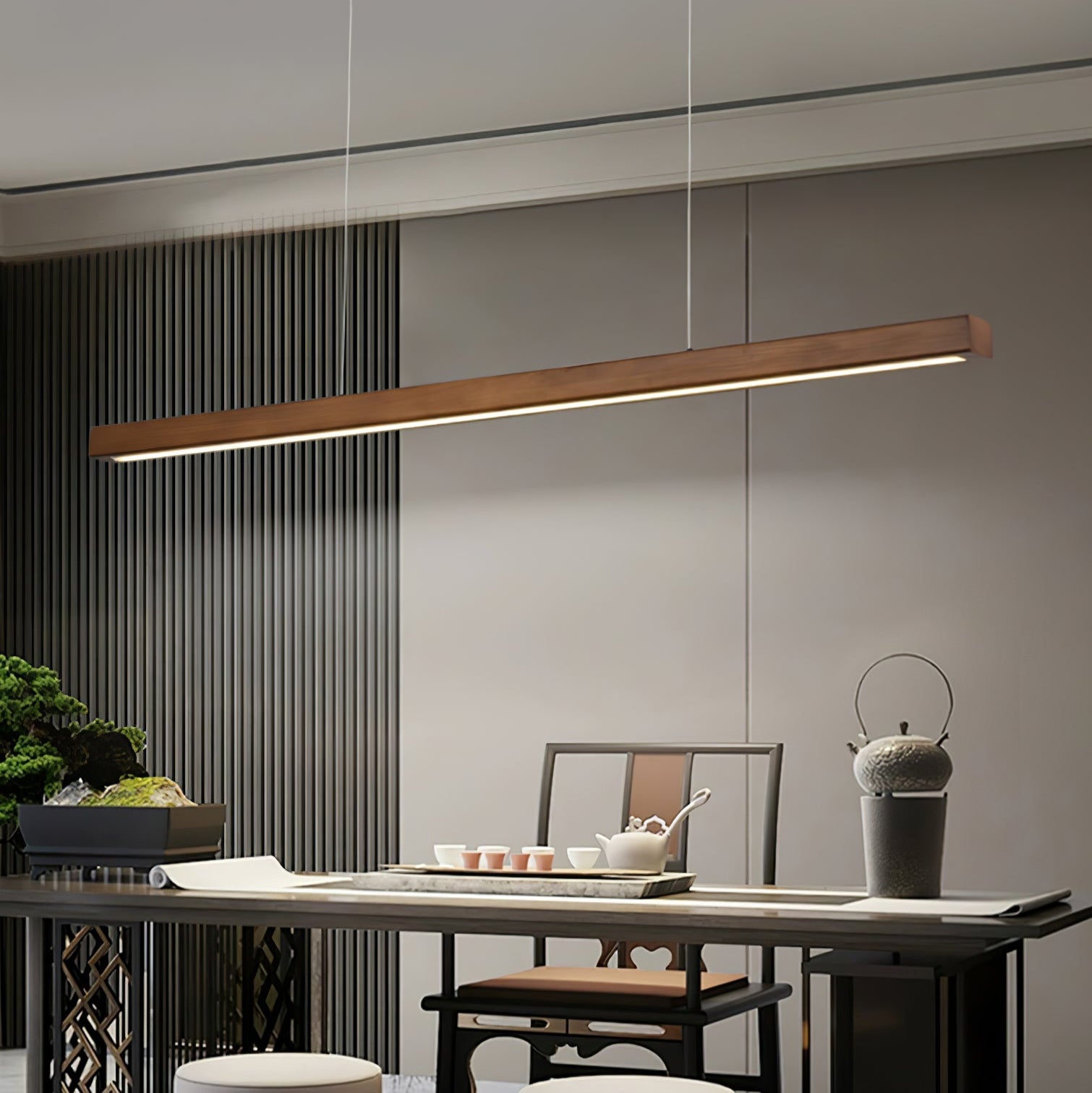 Linear Wooden Ceiling Suspension Light Lighting Lobby