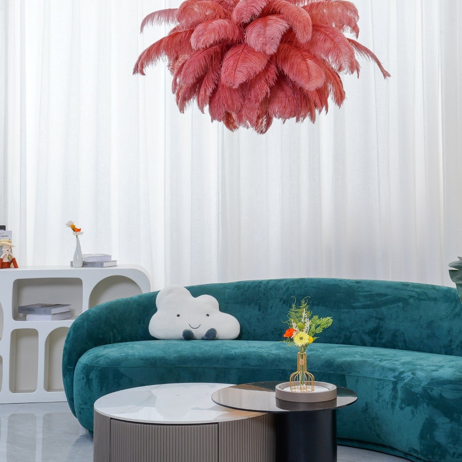 Ostrich Feather Ceiling Pendant Lighting Lobby