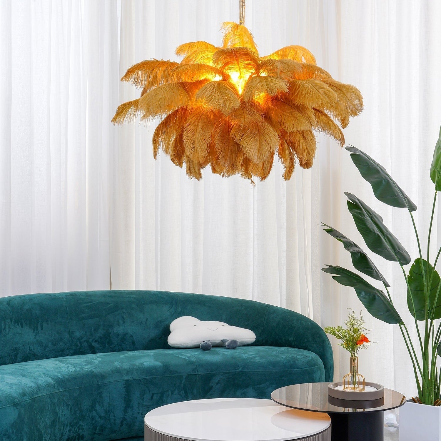 Ostrich Feather Ceiling Pendant Lighting Lobby