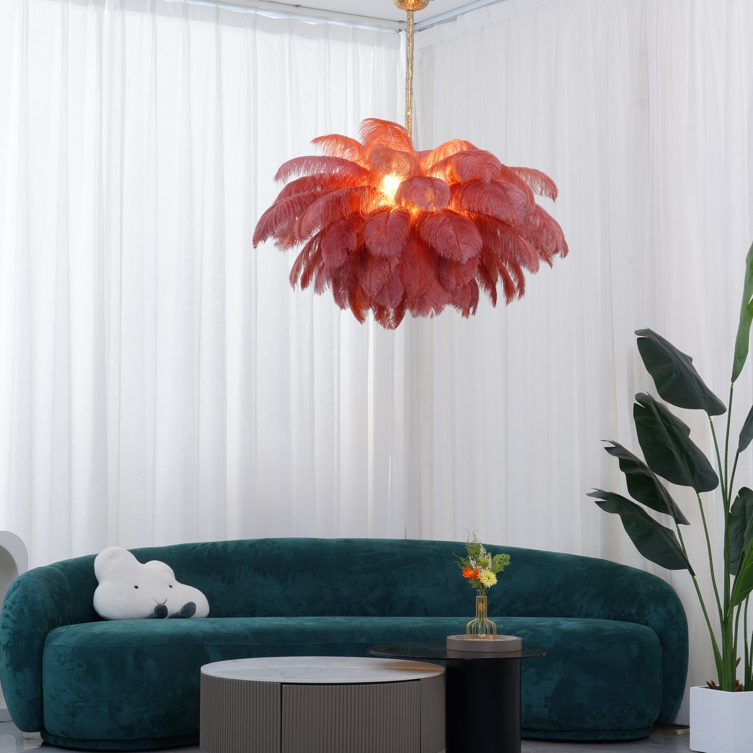 Ostrich Feather Ceiling Pendant Lighting Lobby