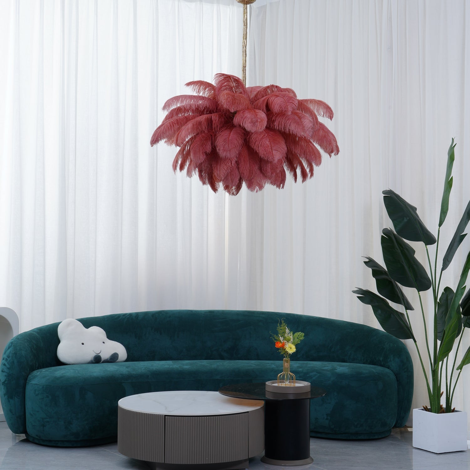 Ostrich Feather Ceiling Pendant Lighting Lobby