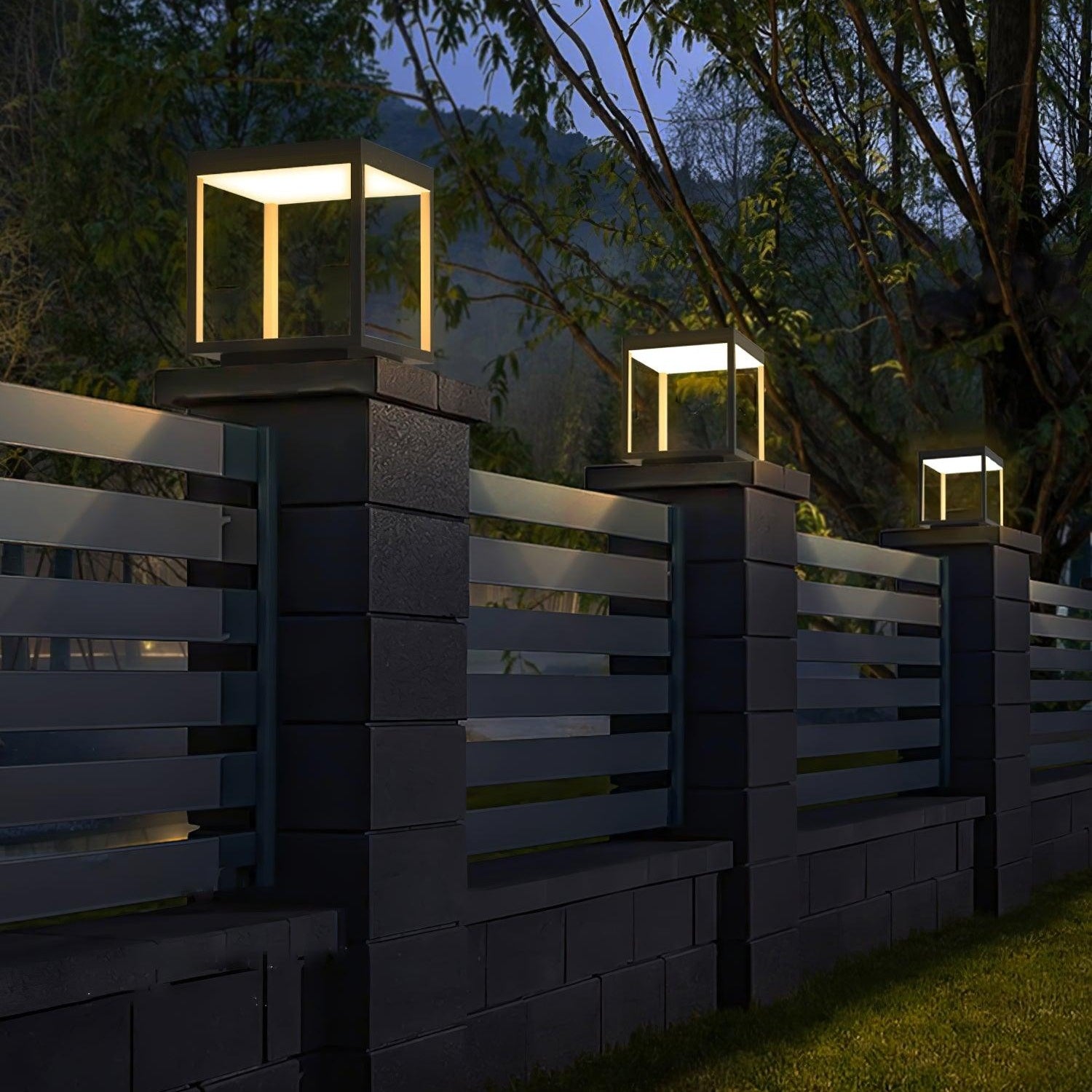Outdoor Post Light With Square Frame Lighting Lobby