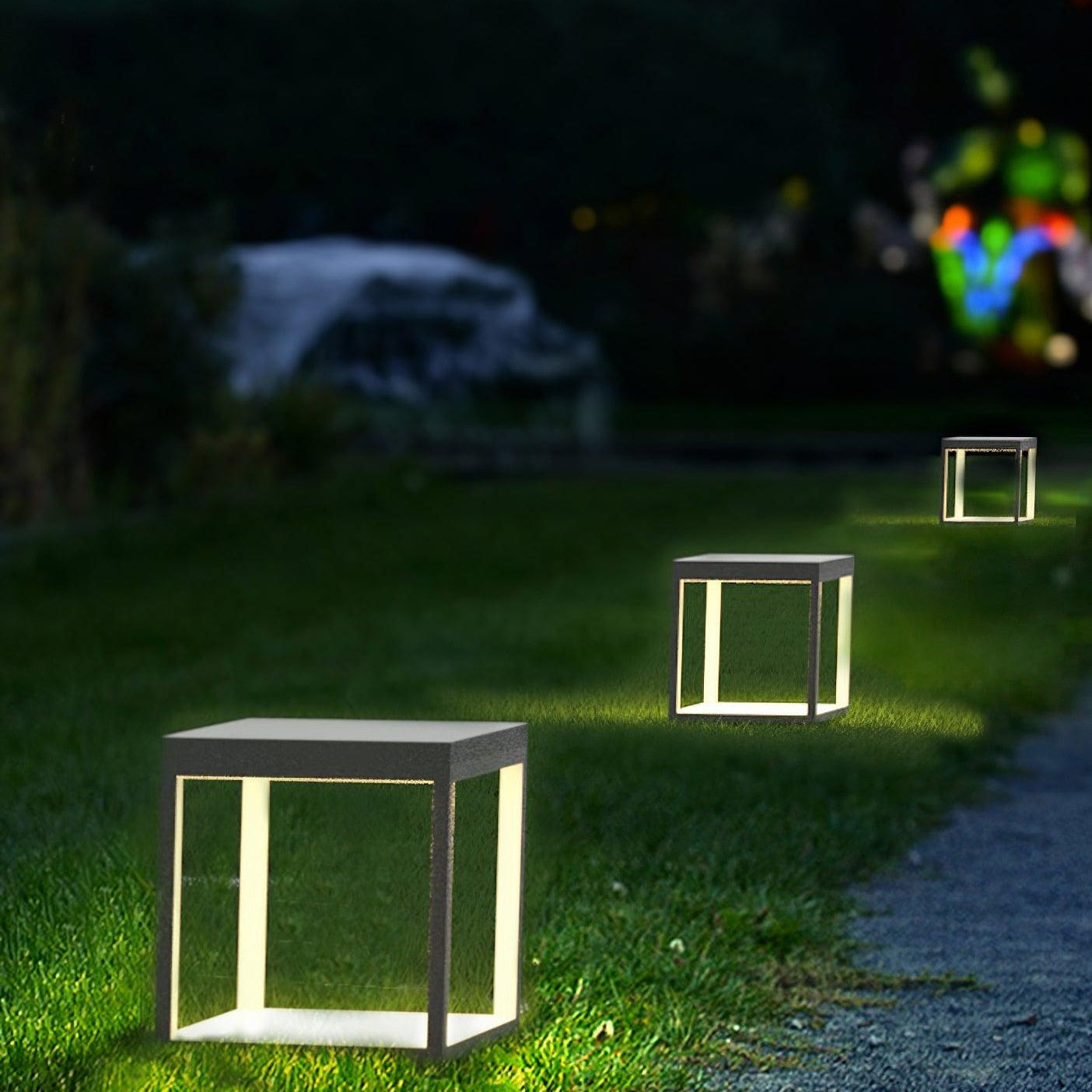 Outdoor Post Light With Square Frame Lighting Lobby