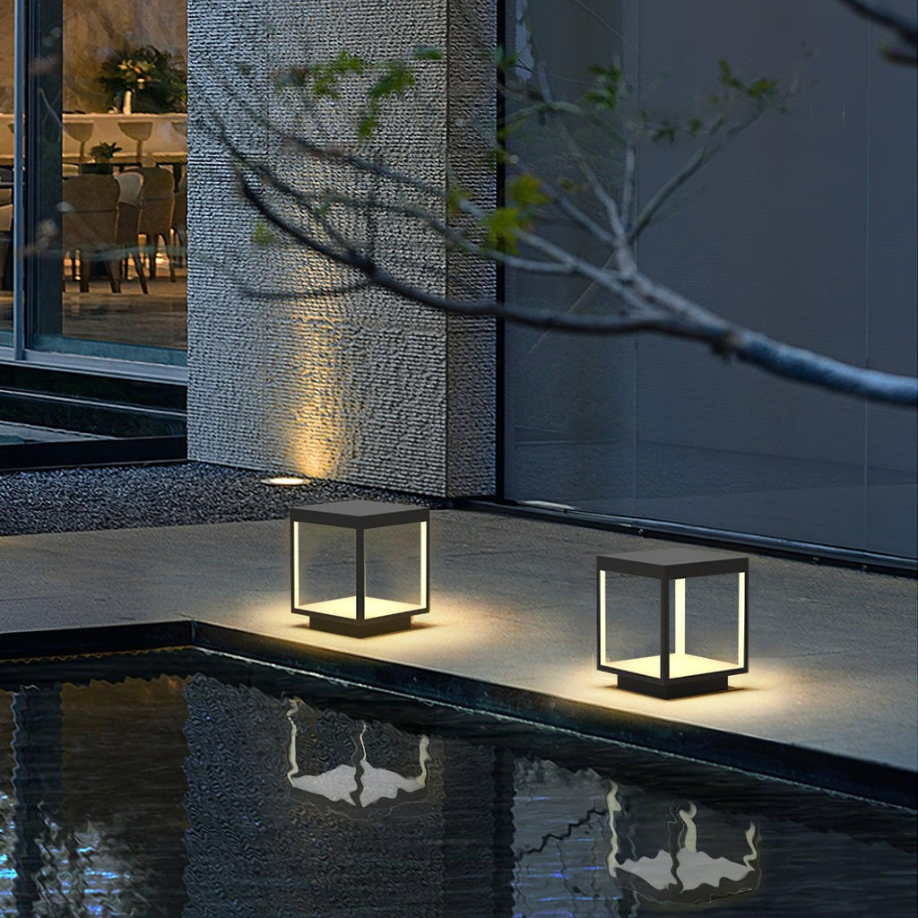 Outdoor Post Light With Square Frame Lighting Lobby
