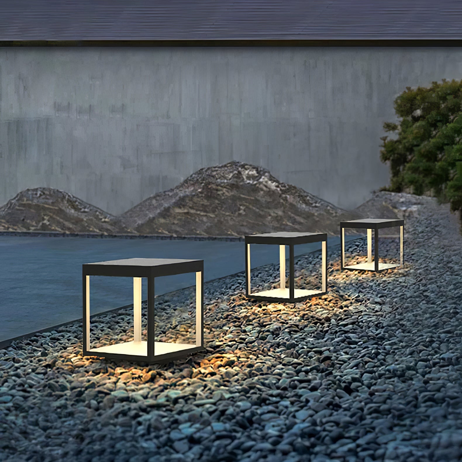 Outdoor Post Light With Square Frame Lighting Lobby