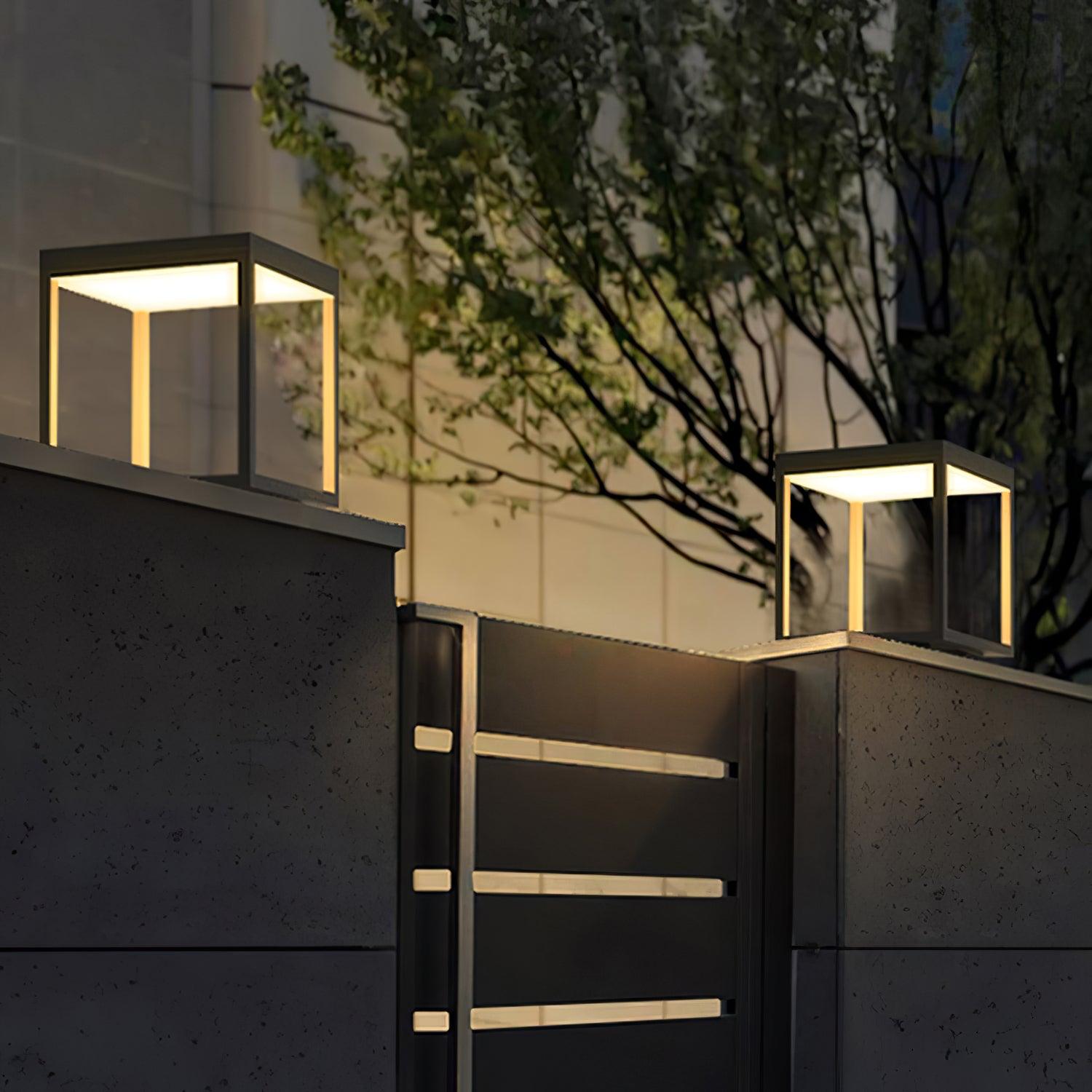 Outdoor Post Light With Square Frame Lighting Lobby