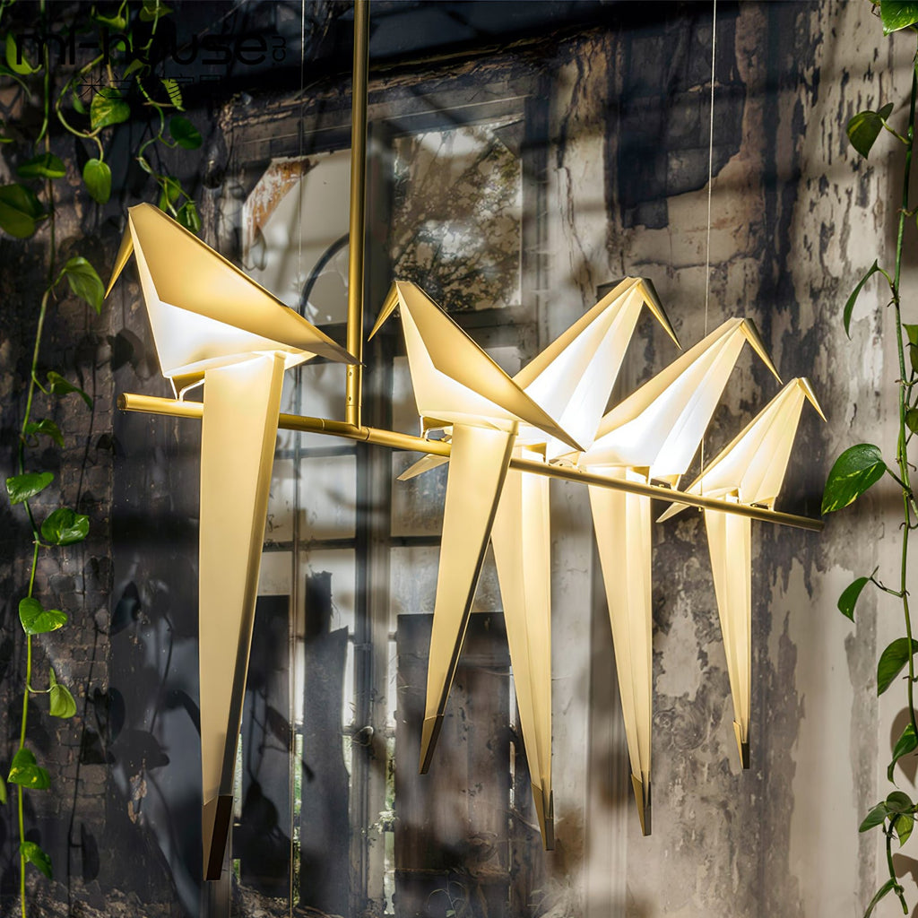 Paper Crane Bird Ceiling Light Fixture Lighting Lobby