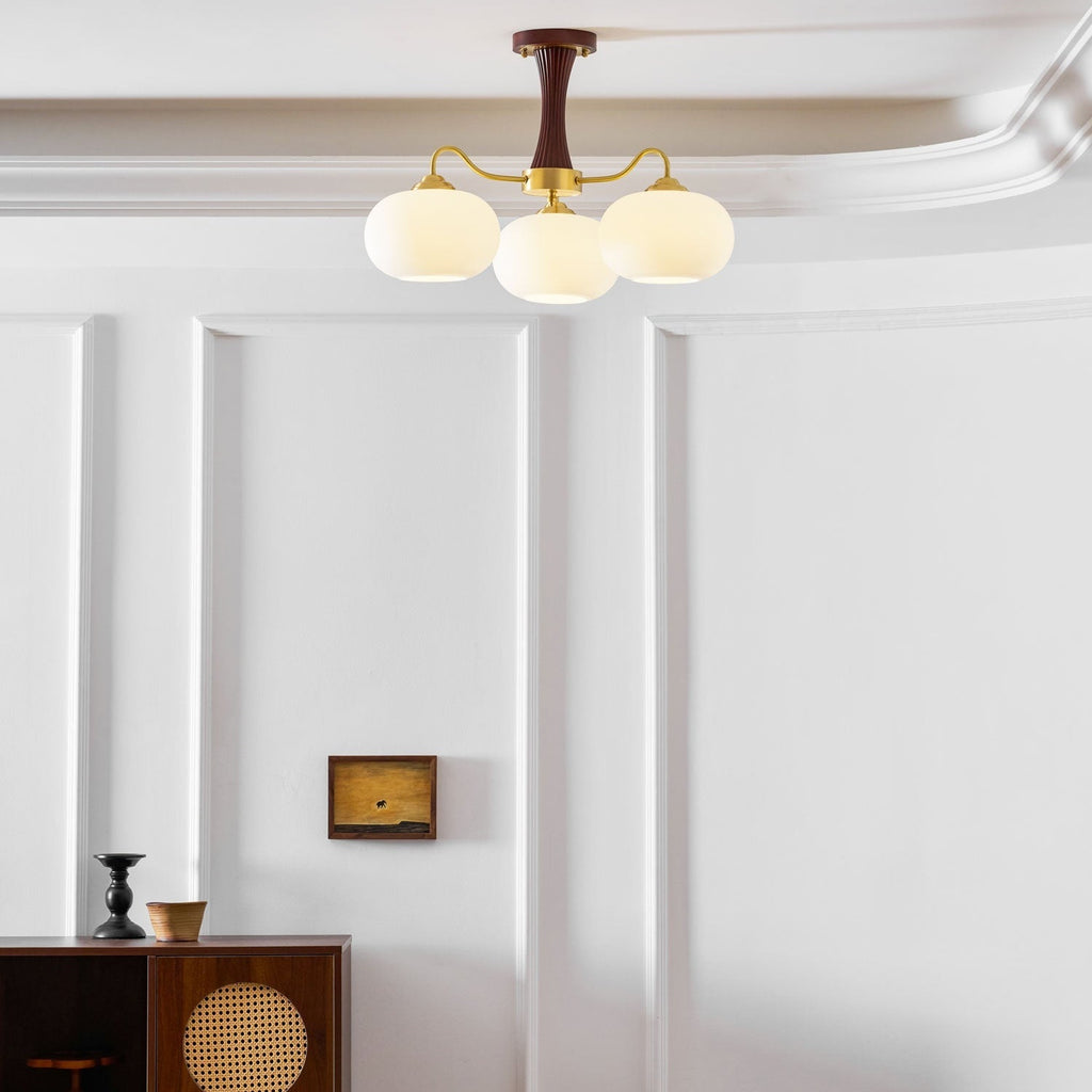 Persimmon Wooden Brass Ceiling Suspension Lighting Lobby