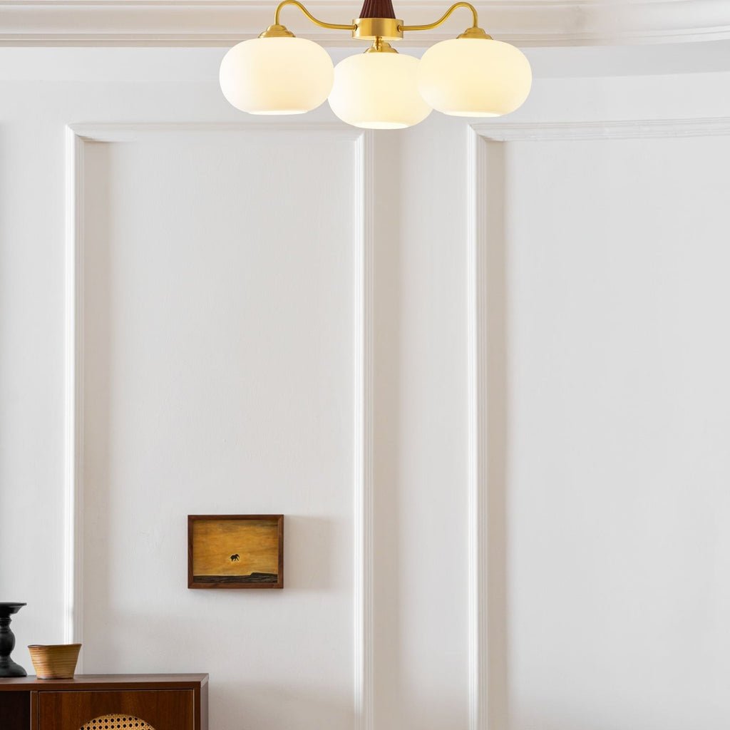 Persimmon Wooden Brass Ceiling Suspension Lighting Lobby