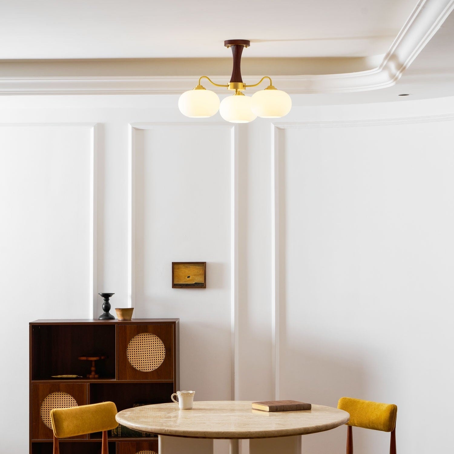 Persimmon Wooden Brass Ceiling Suspension Lighting Lobby