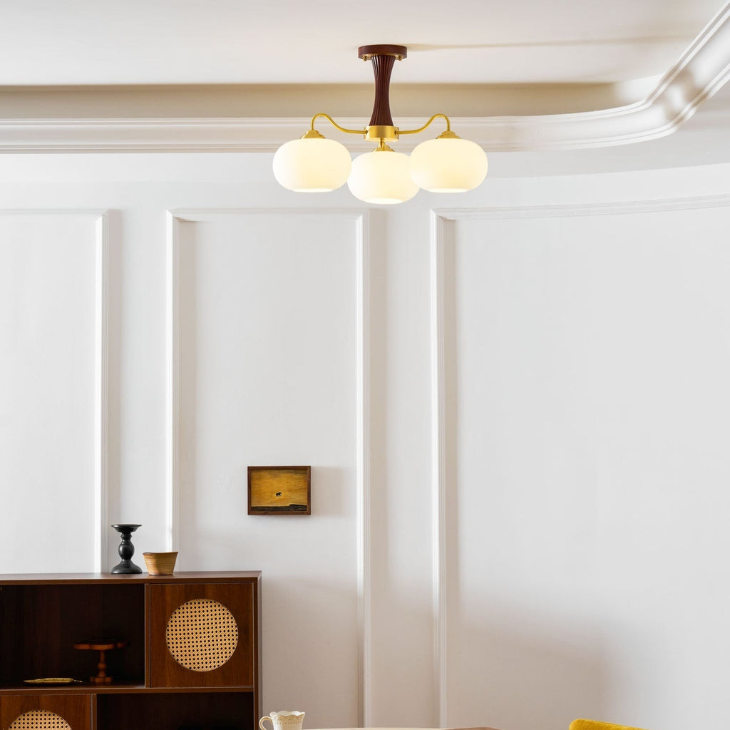 Persimmon Wooden Brass Ceiling Suspension Lighting Lobby