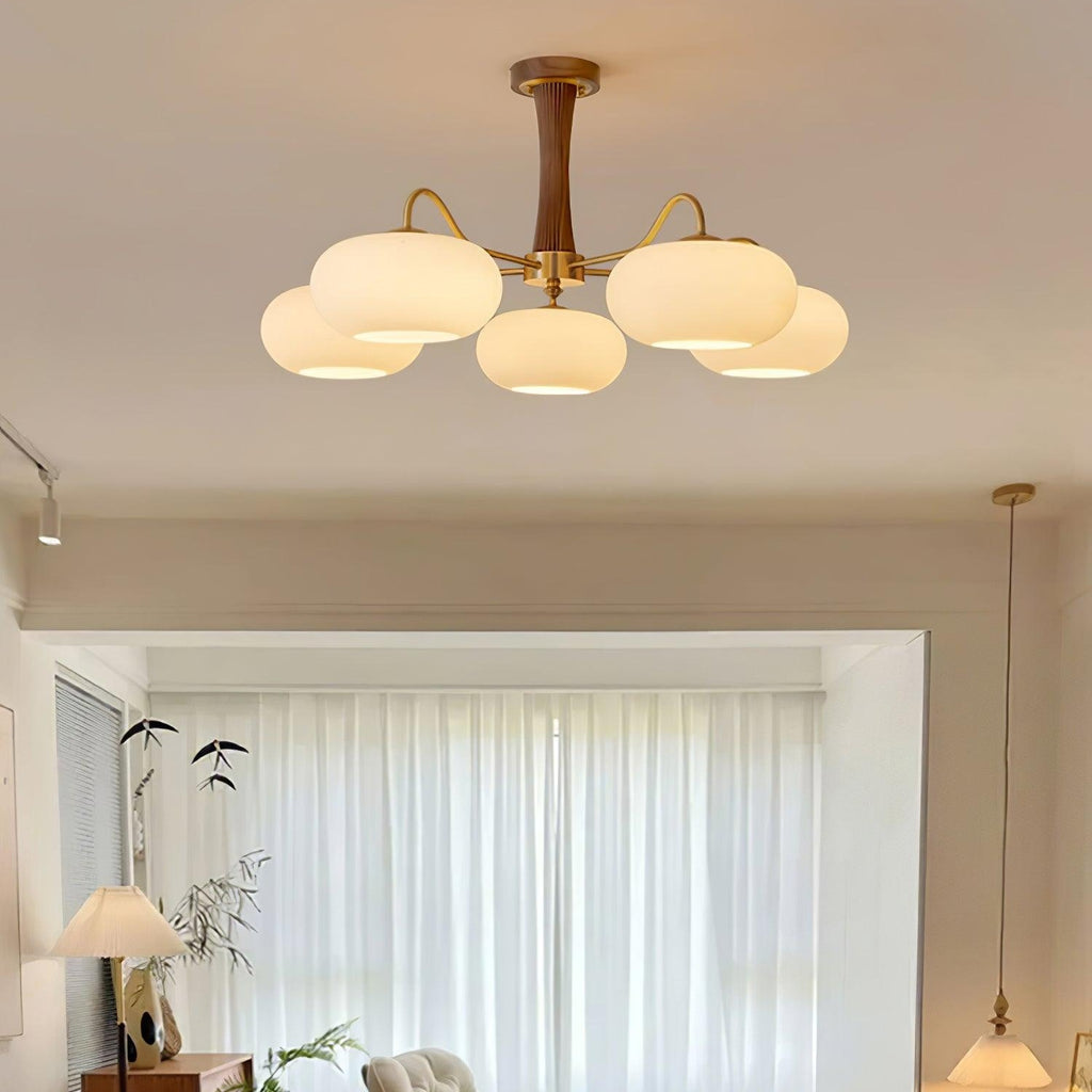 Persimmon Wooden Brass Ceiling Suspension Lighting Lobby