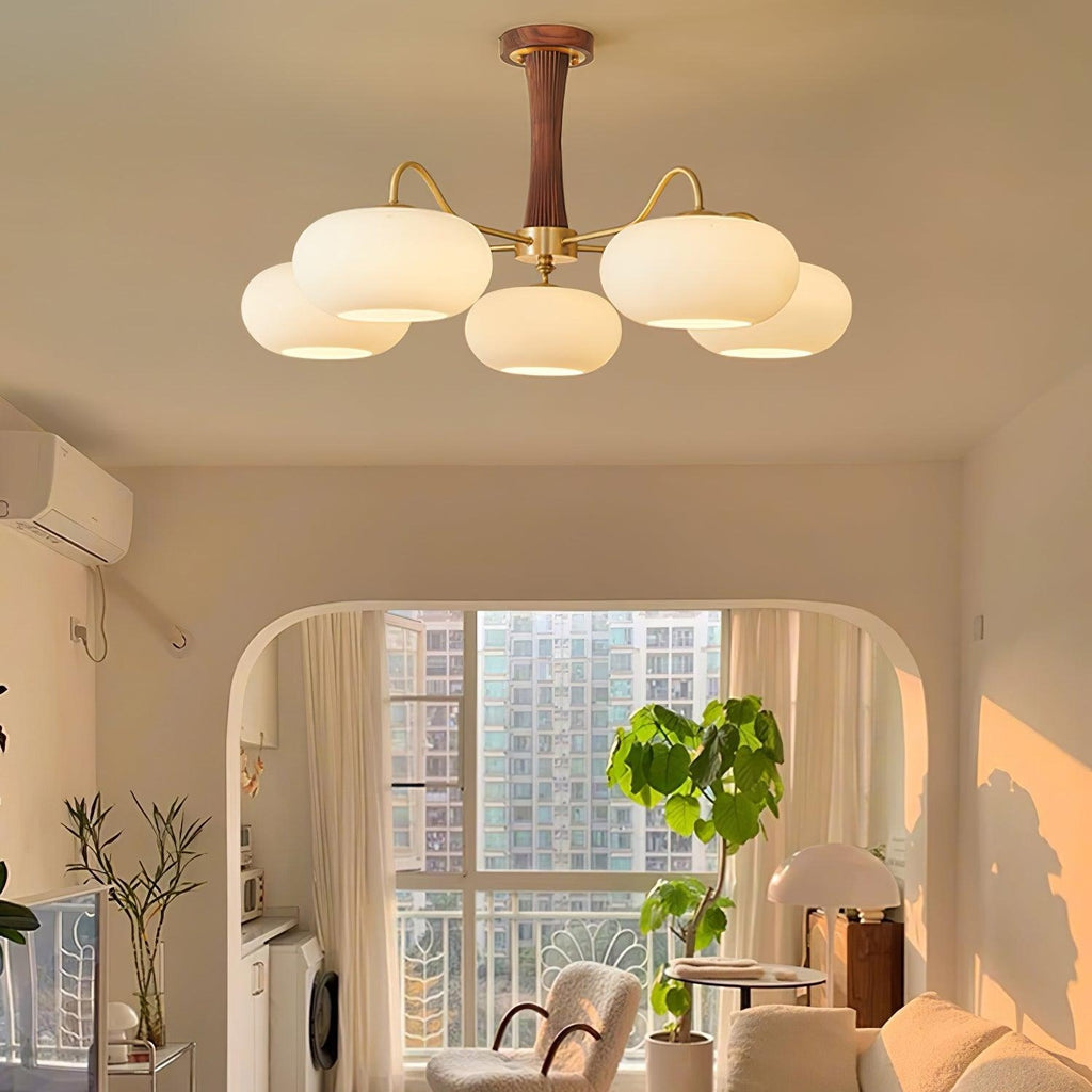 Persimmon Wooden Brass Ceiling Suspension Lighting Lobby