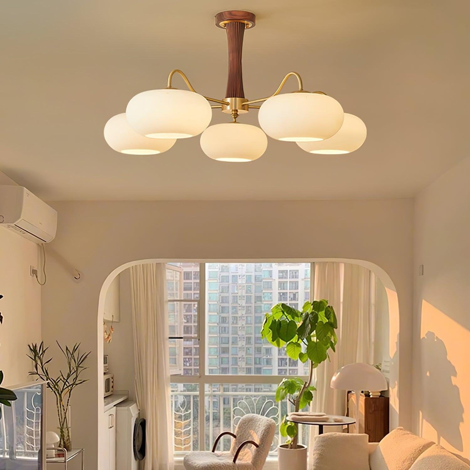 Persimmon Wooden Brass Ceiling Suspension Lighting Lobby