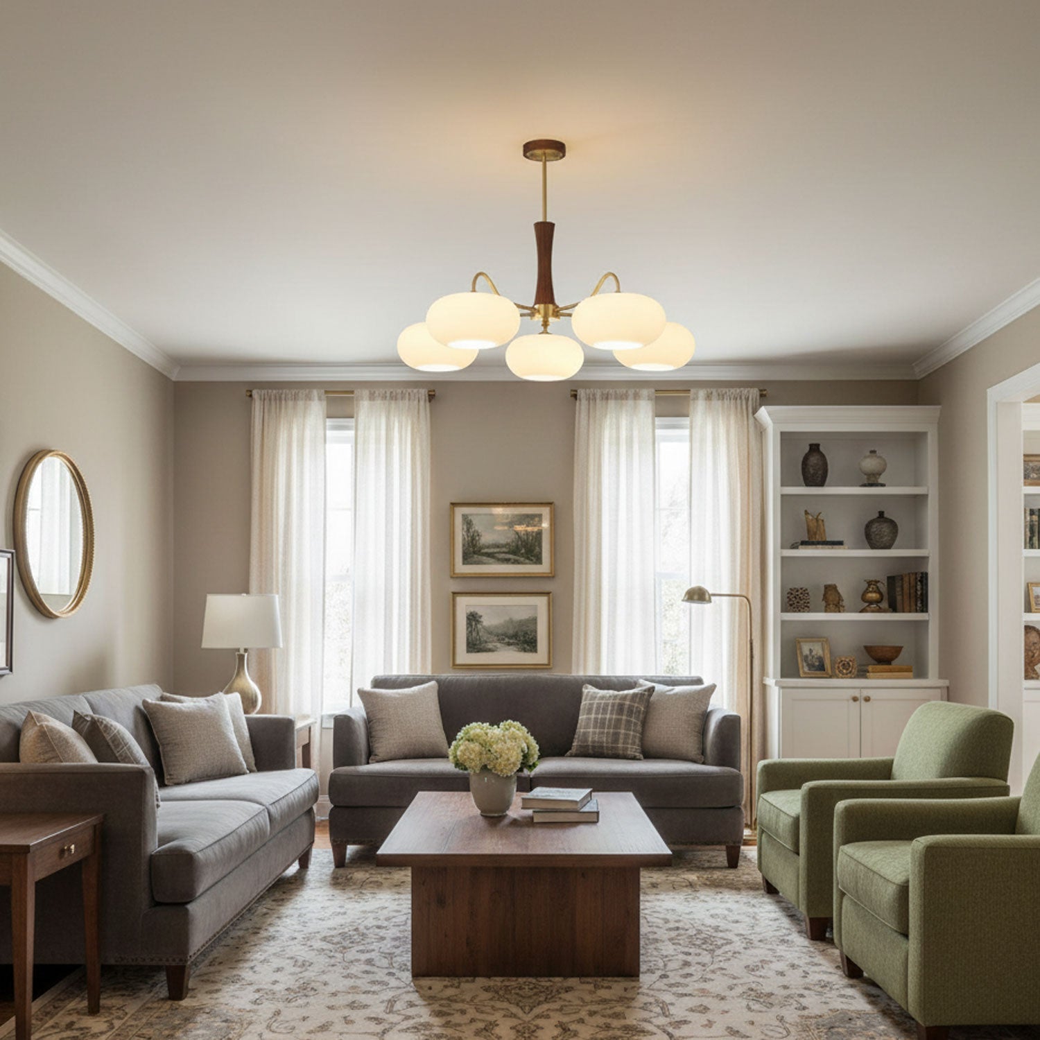 Persimmon Wooden Brass Ceiling Suspension Lighting Lobby