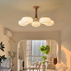 Persimmon Wooden Brass Ceiling Suspension Lighting Lobby