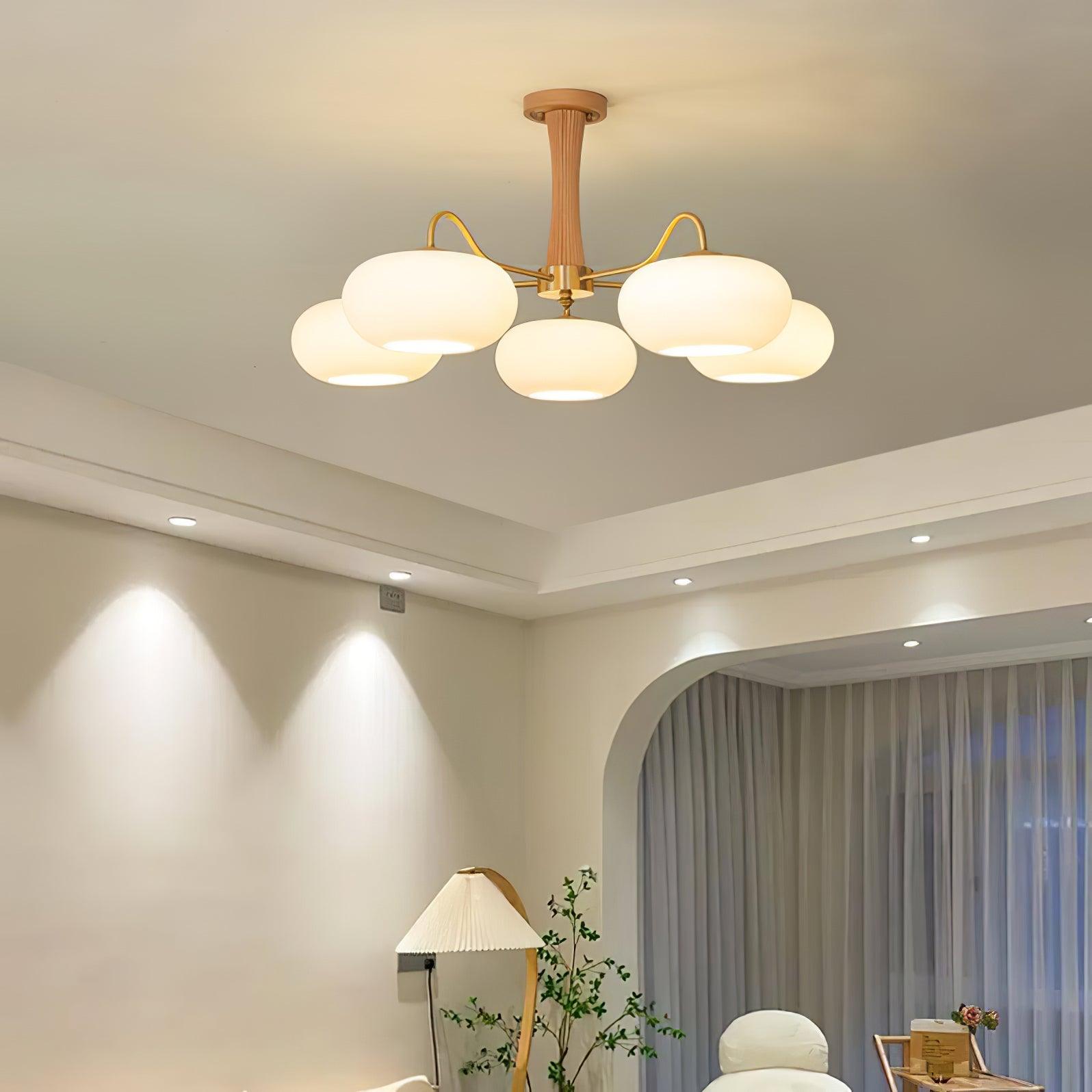 Persimmon Wooden Brass Ceiling Suspension Lighting Lobby