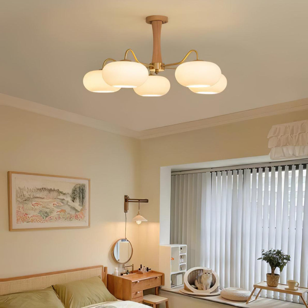 Persimmon Wooden Brass Ceiling Suspension Lighting Lobby