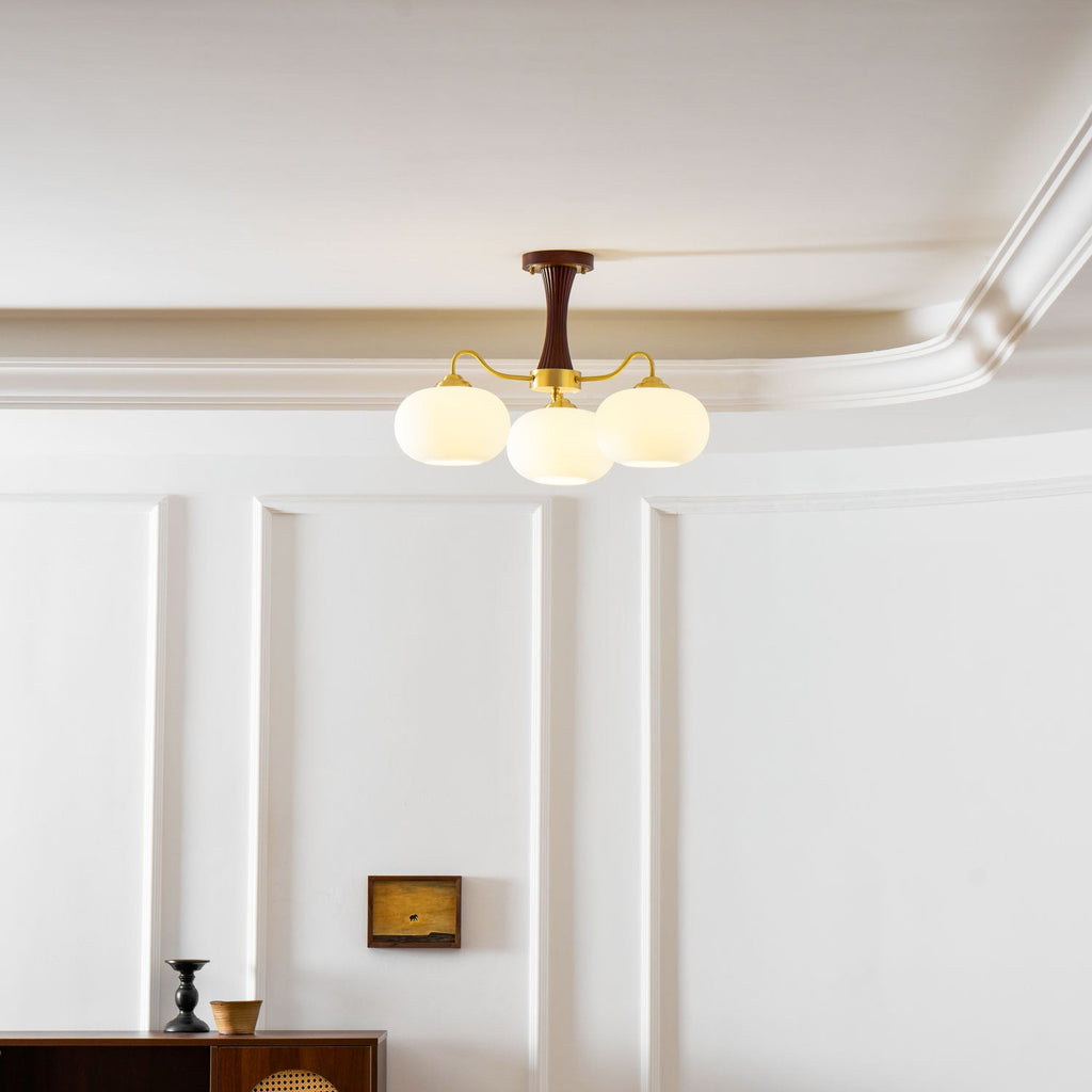 Persimmon Wooden Brass Ceiling Suspension Lighting Lobby