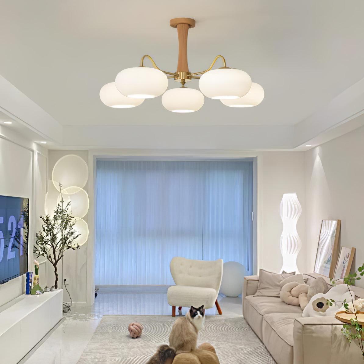 Persimmon Wooden Brass Ceiling Suspension Lighting Lobby