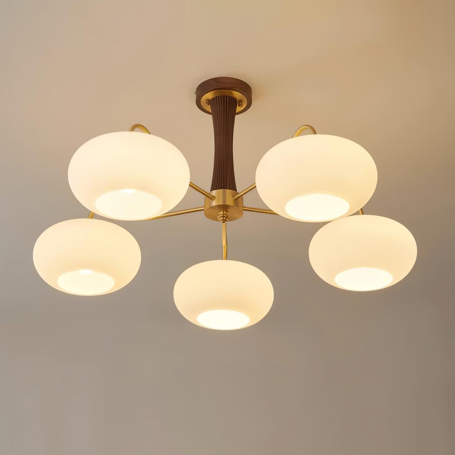 Persimmon Wooden Brass Ceiling Suspension Lighting Lobby