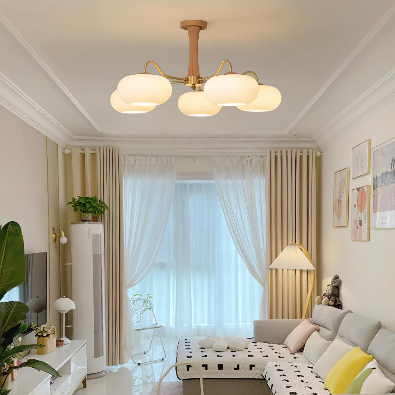Persimmon Wooden Brass Ceiling Suspension Lighting Lobby