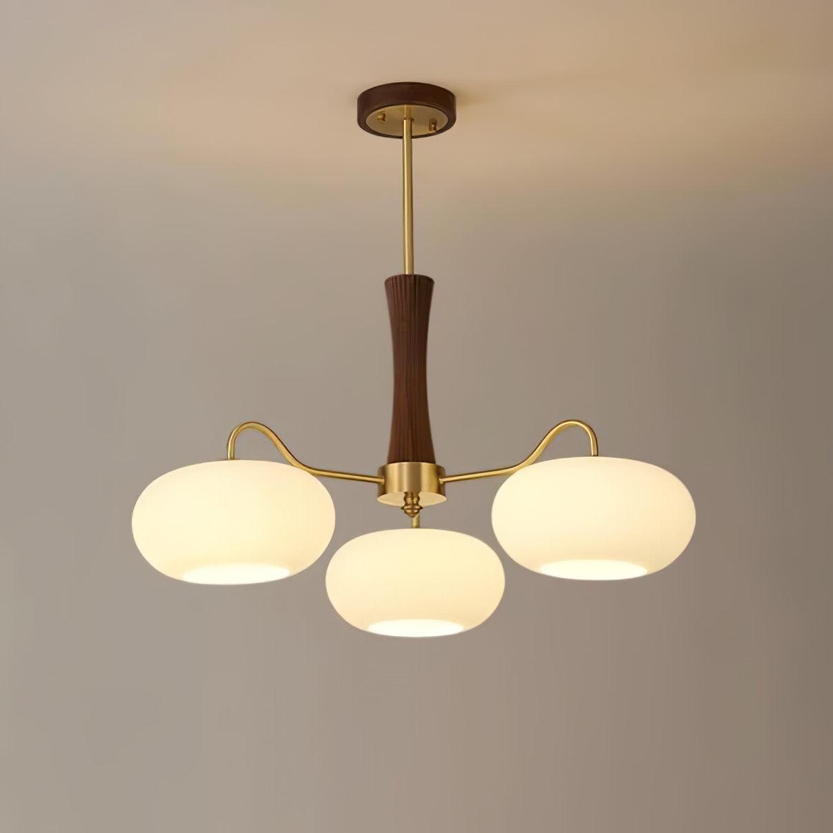Persimmon Wooden Brass Ceiling Suspension Lighting Lobby