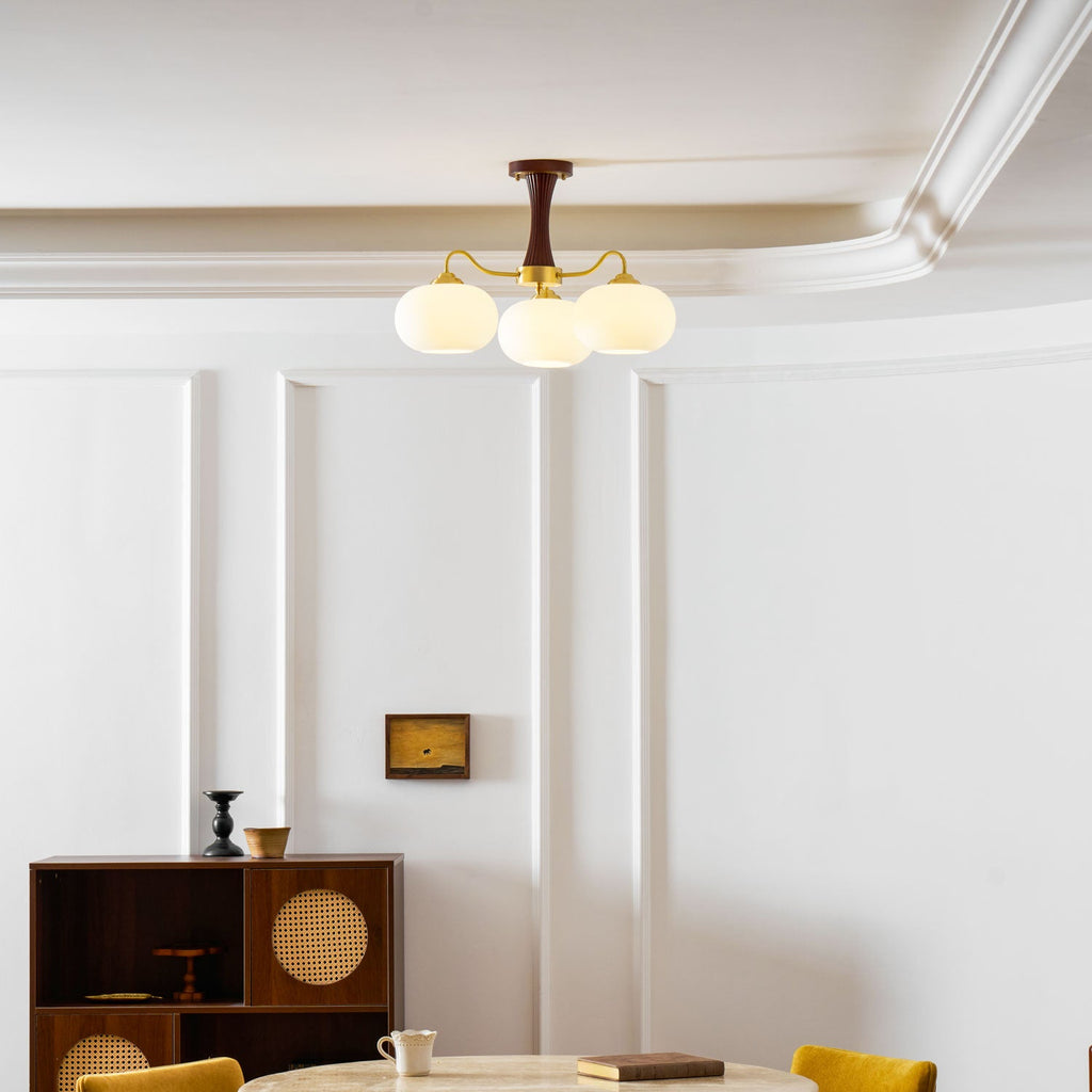 Persimmon Wooden Brass Ceiling Suspension Lighting Lobby
