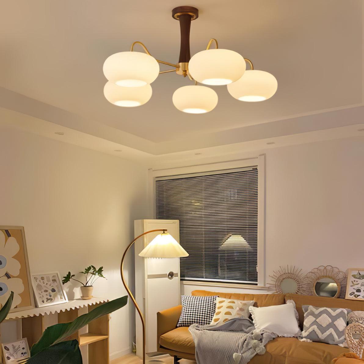 Persimmon Wooden Brass Ceiling Suspension Lighting Lobby
