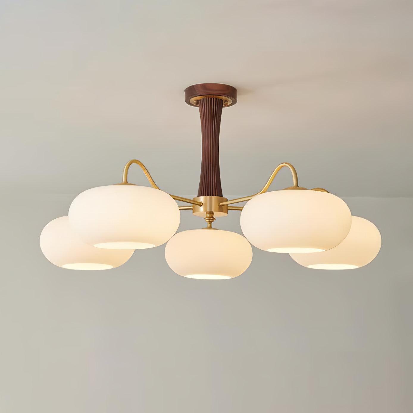 Persimmon Wooden Brass Ceiling Suspension Lighting Lobby