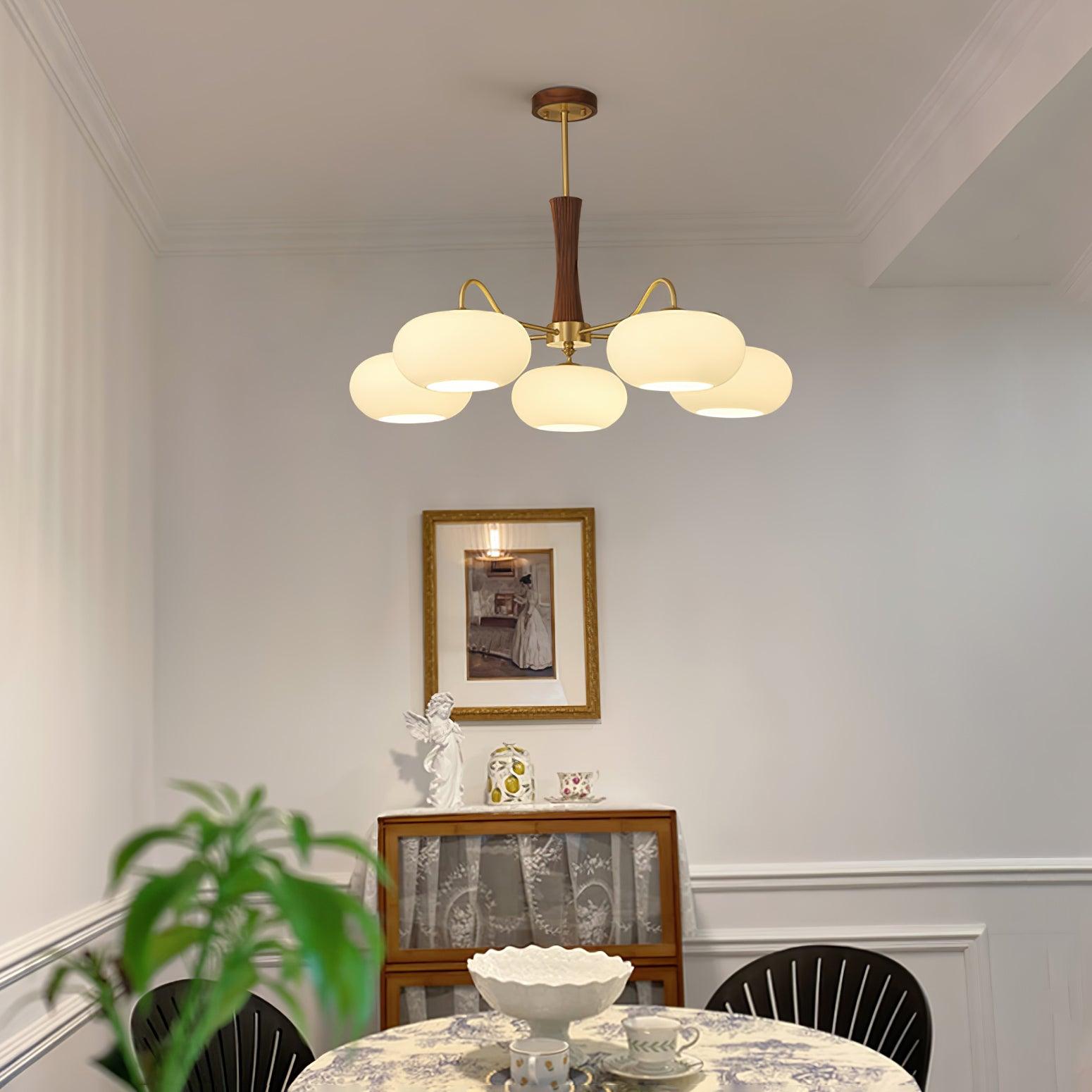 Persimmon Wooden Brass Ceiling Suspension Lighting Lobby