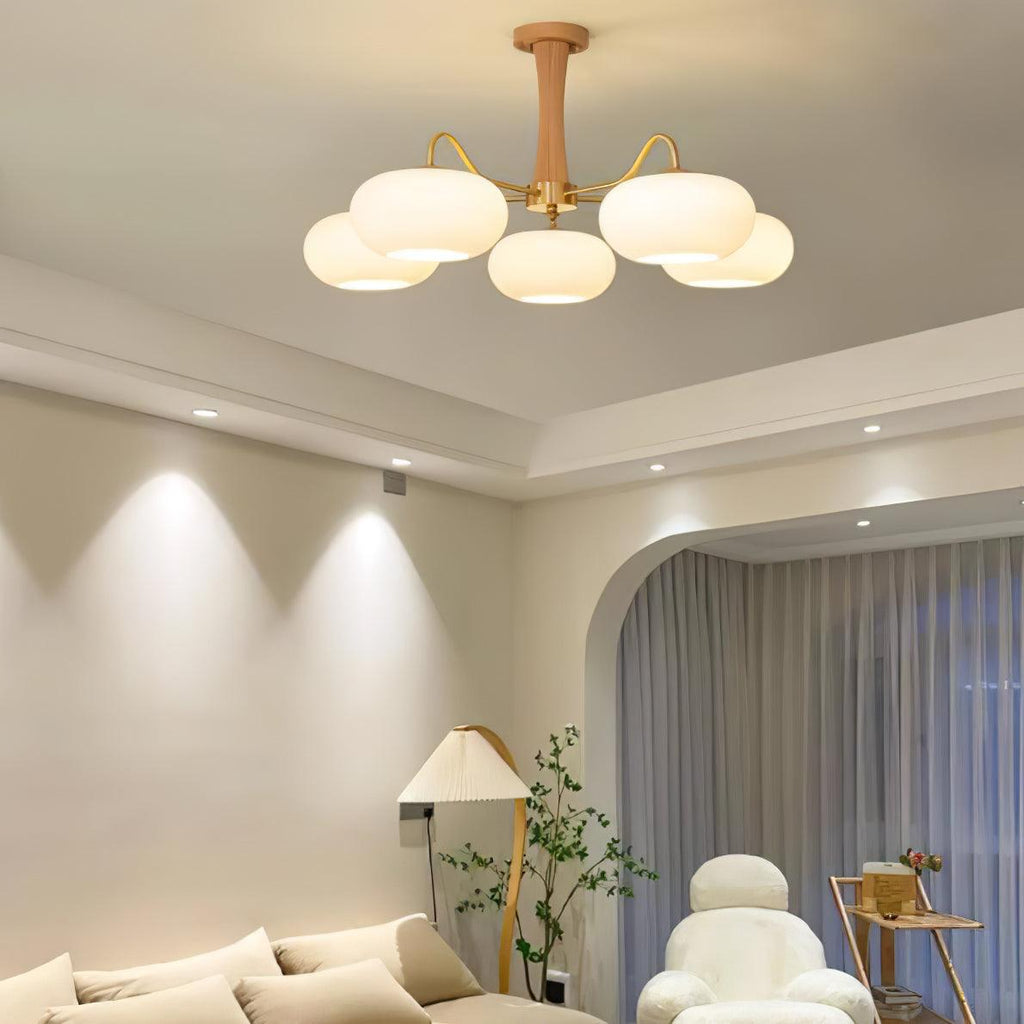 Persimmon Wooden Brass Ceiling Suspension Lighting Lobby